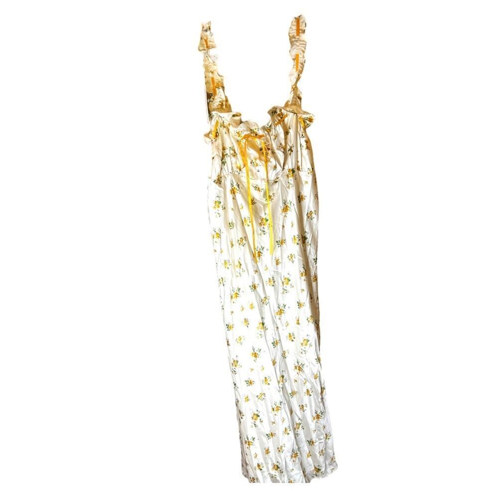 New Reformation Erdem Silk Floral Ruffled Dress Butter yellow - Picture 5 of 14